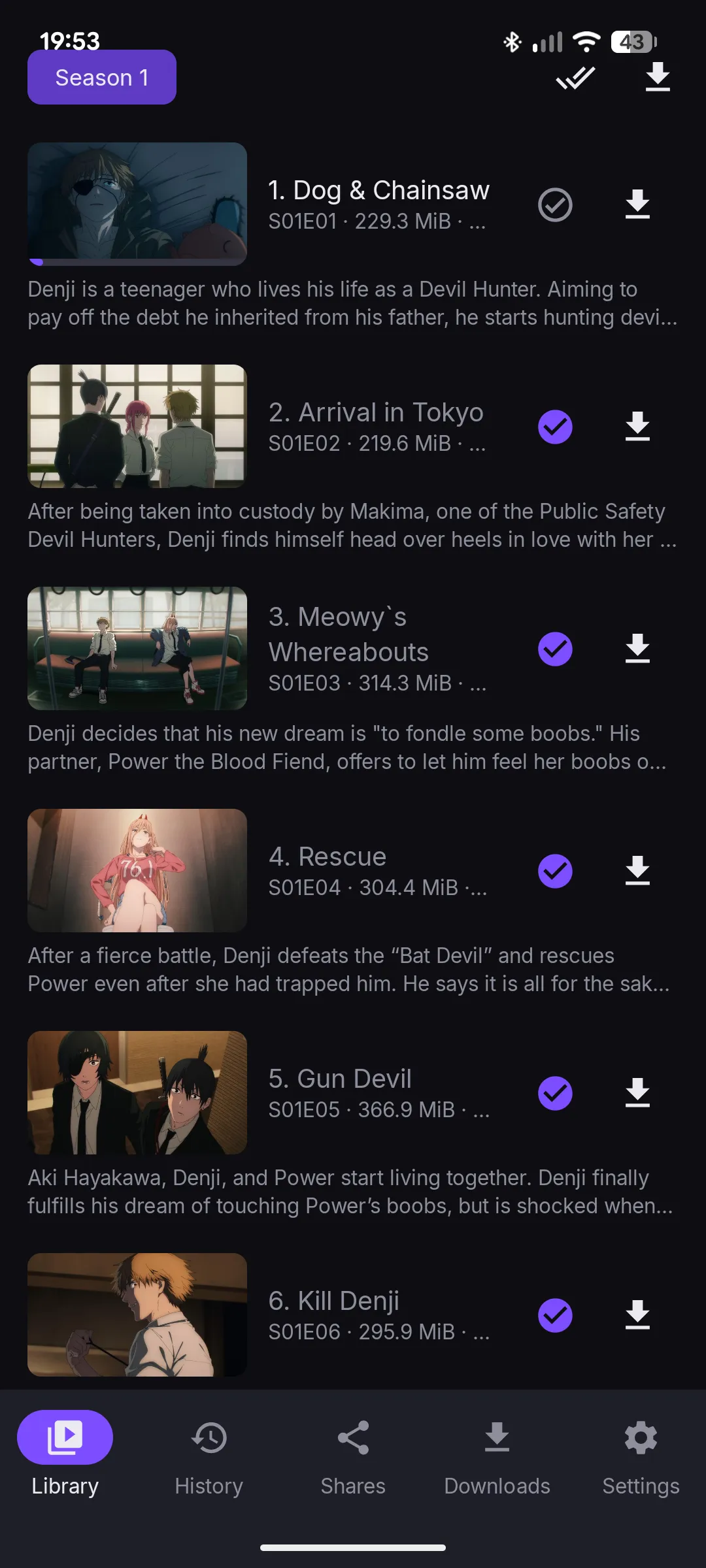 Android: episodes and downloads